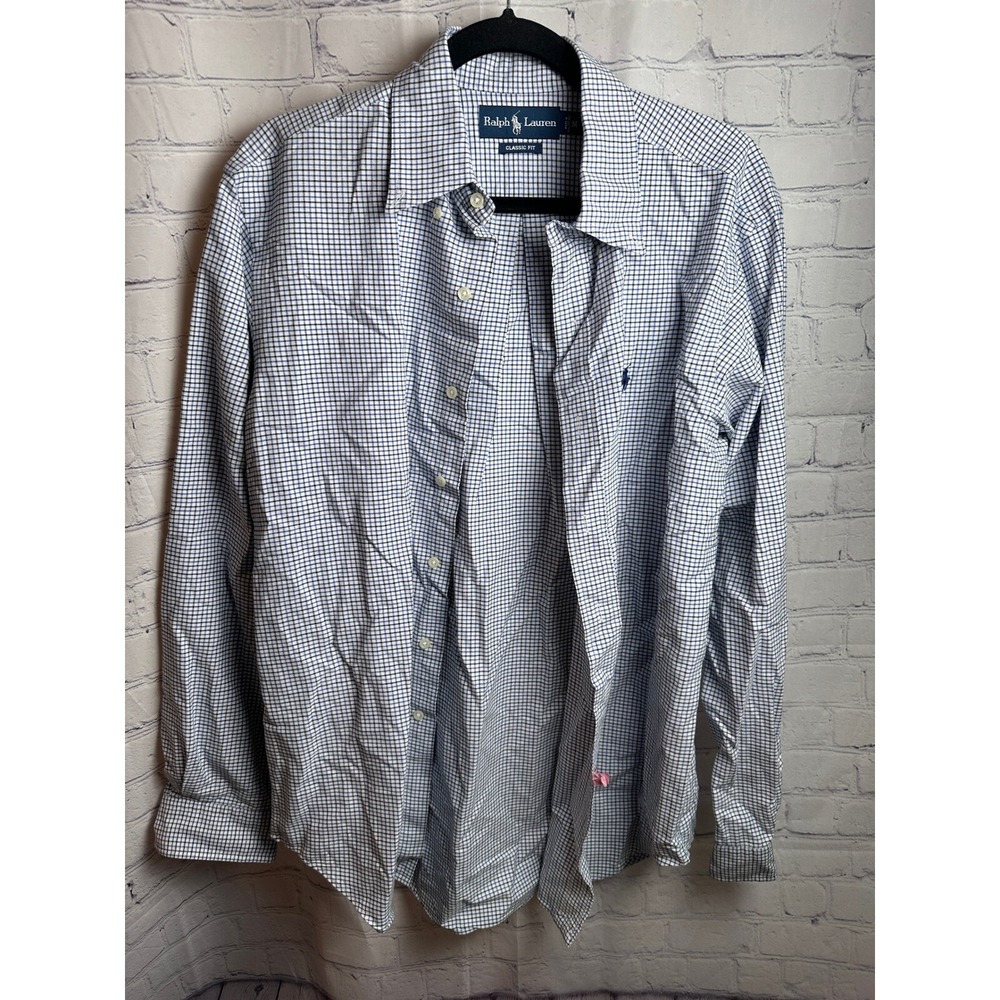 Ralph Lauren Classic Fit Button Down Shirt Blue Checkered Mens Size M